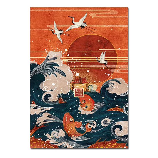 Golden Crane & Sun Collection - Canvas & Curio