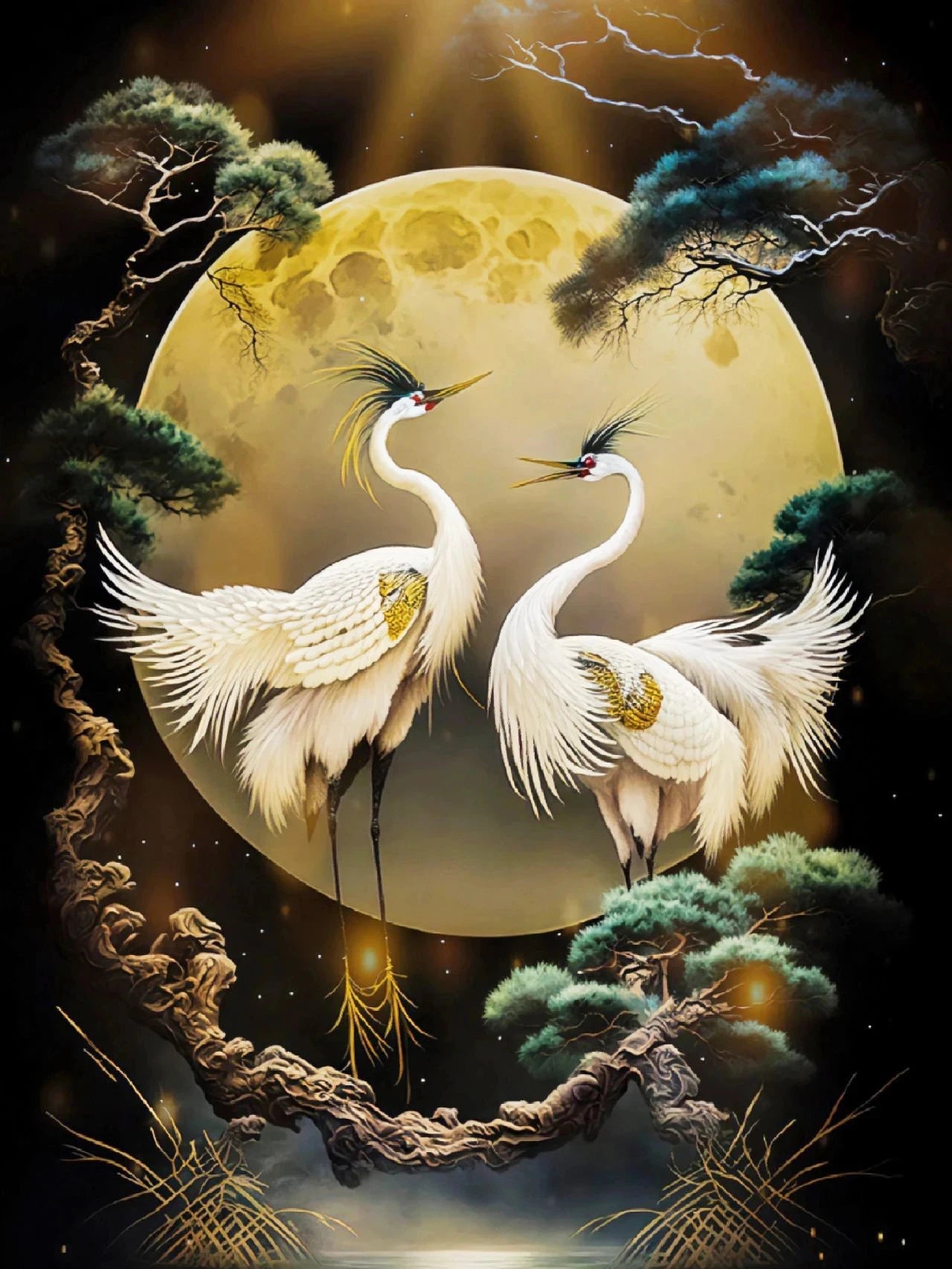 Golden Crane & Moon Collection - Canvas & Curio
