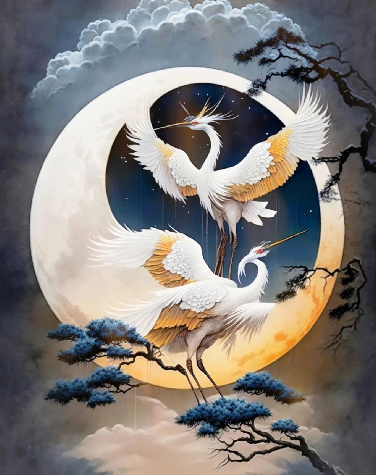 Golden Crane & Moon Collection - Canvas & Curio