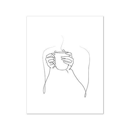 Minimalist Coffee Cup Line Art Collection - Canvas & Curio