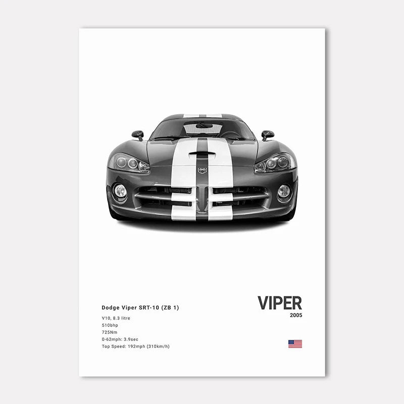 Black & White Sport Cars Collection - Canvas & Curio