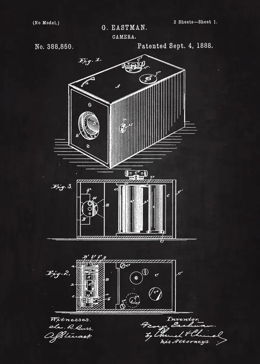 90s Retro Camera Blueprint Collection - Canvas & Curio