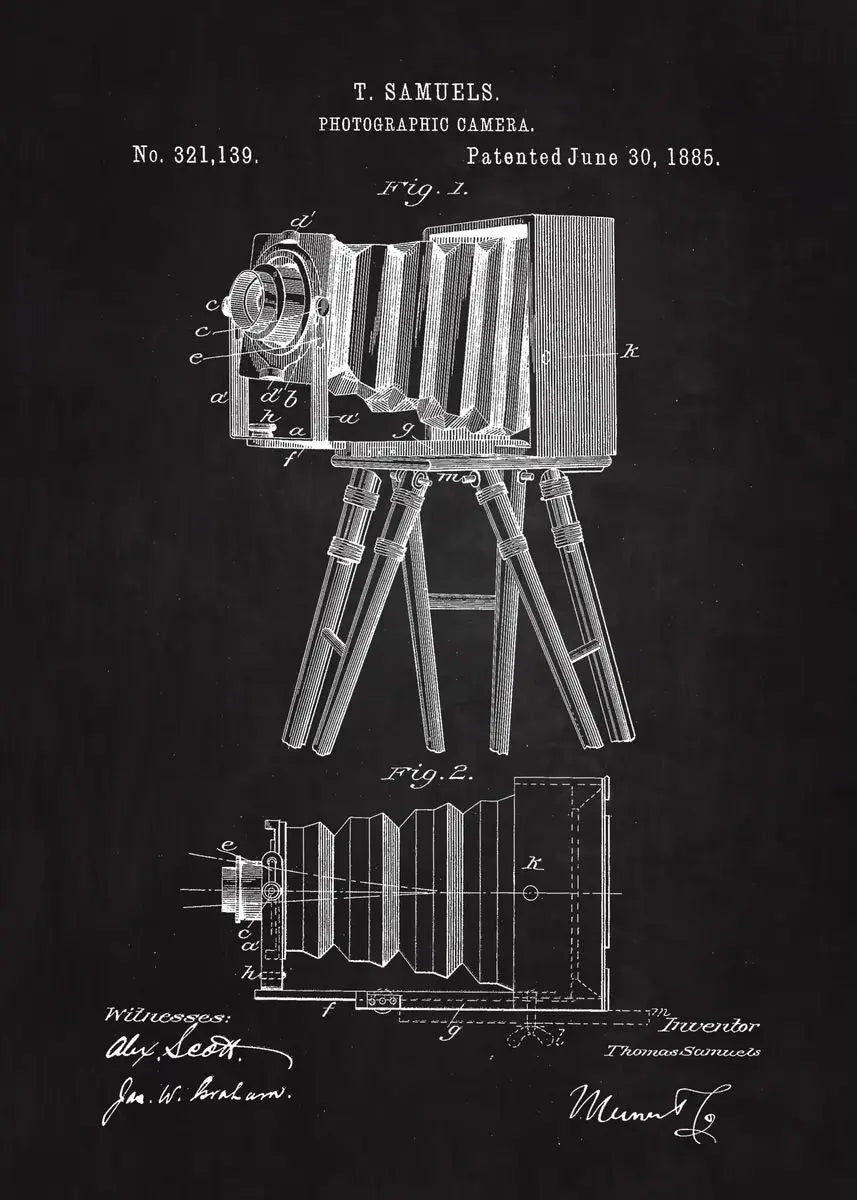 90s Retro Camera Blueprint Collection - Canvas & Curio