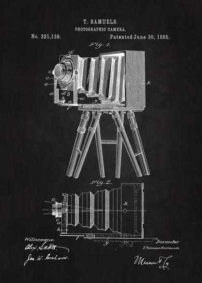 90s Retro Camera Blueprint Collection - Canvas & Curio