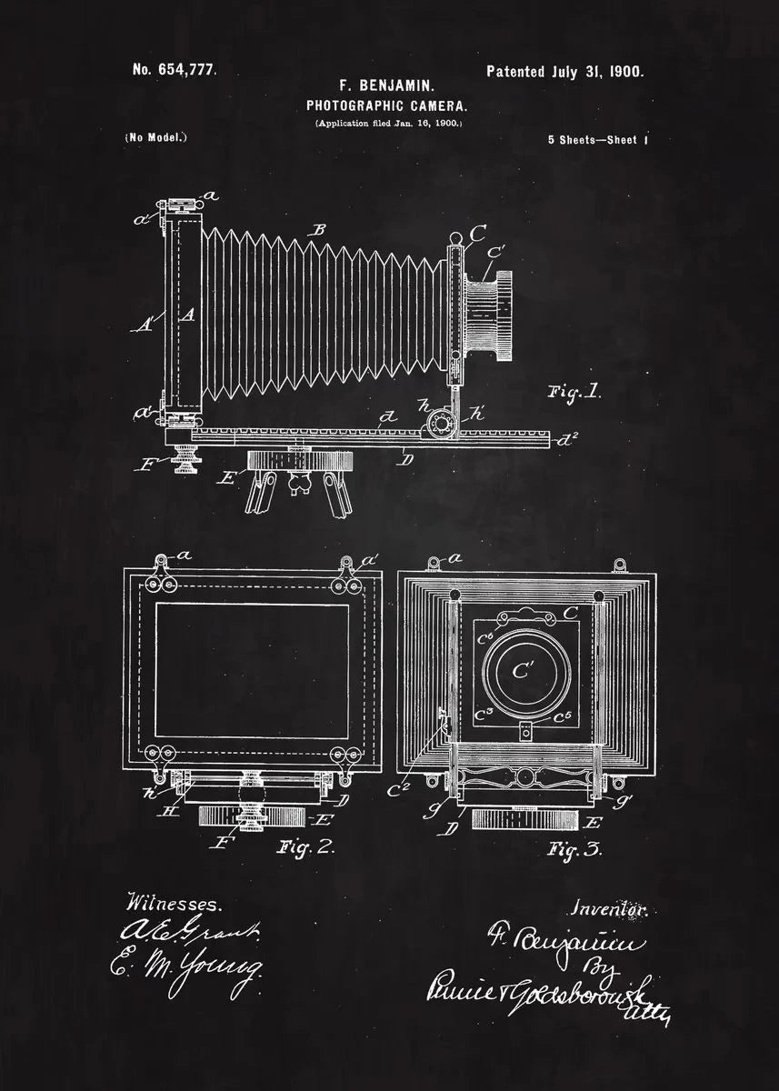 90s Retro Camera Blueprint Collection - Canvas & Curio