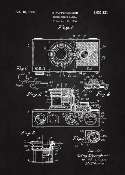 90s Retro Camera Blueprint Collection - Canvas & Curio