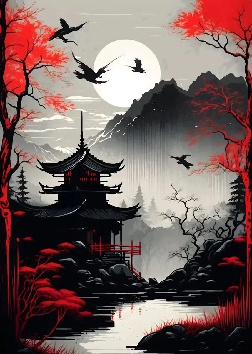 Black & Red Ink Art Collection - Canvas & Curio