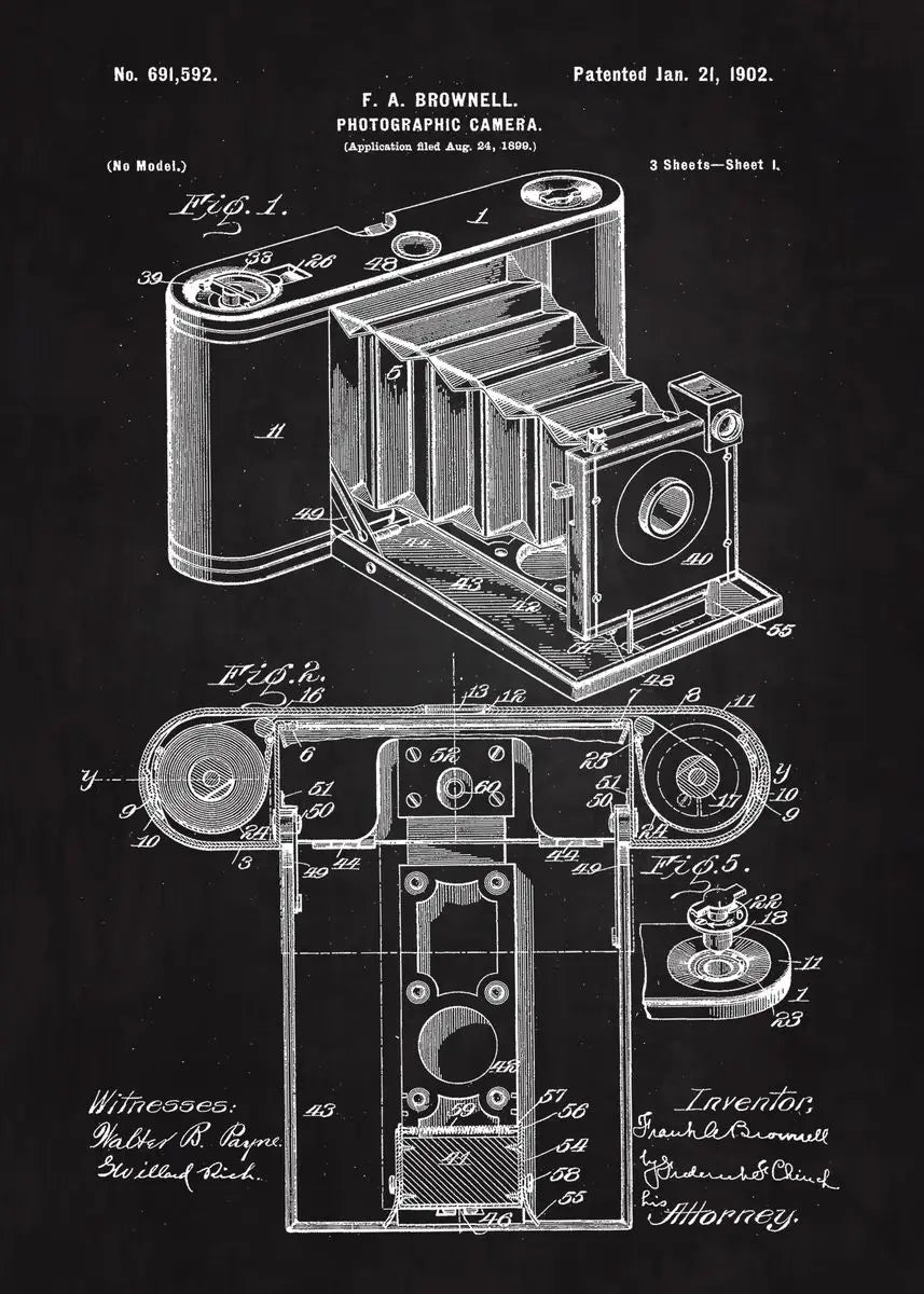 90s Retro Camera Blueprint Collection - Canvas & Curio