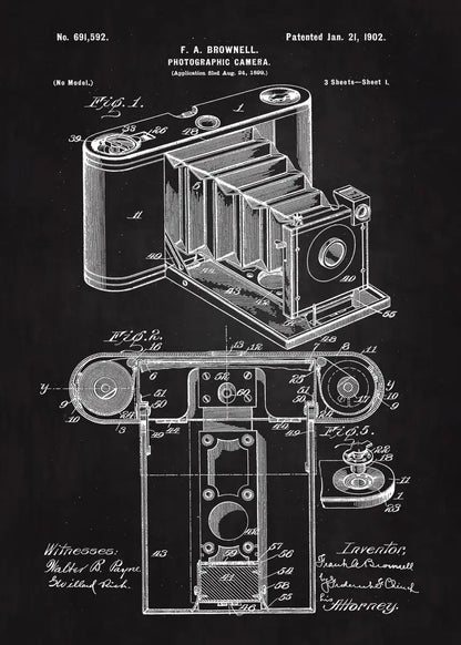 90s Retro Camera Blueprint Collection - Canvas & Curio
