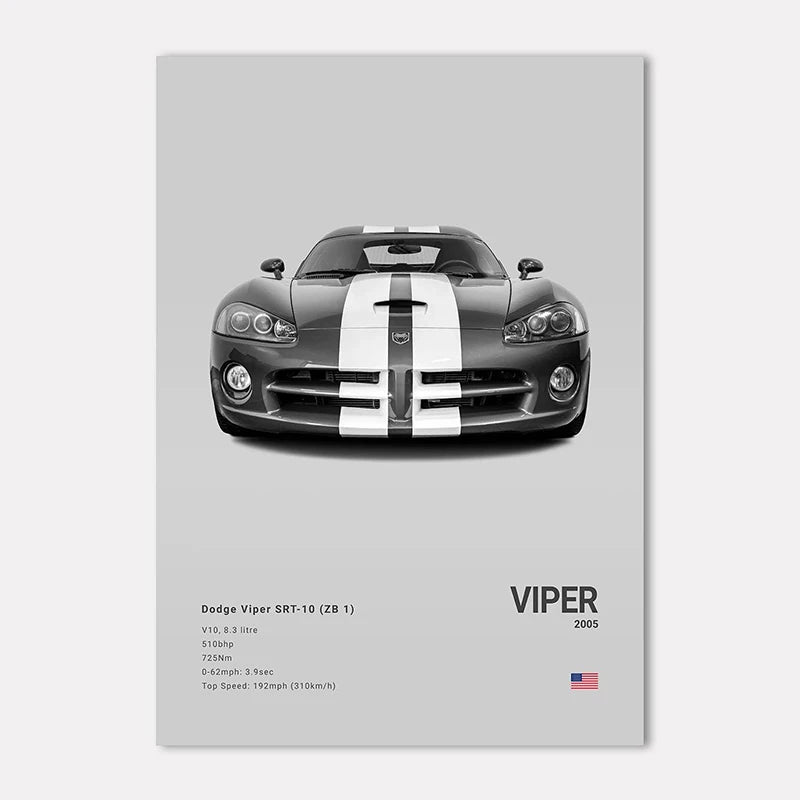 Black & White Sport Cars Collection - Canvas & Curio