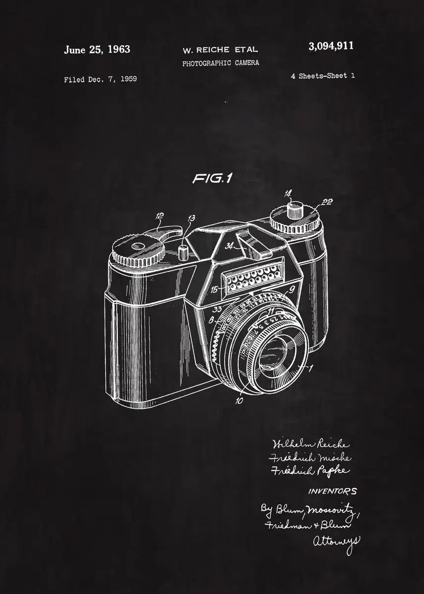90s Retro Camera Blueprint Collection - Canvas & Curio
