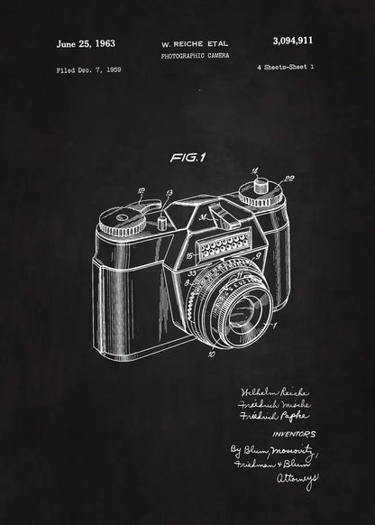 90s Retro Camera Blueprint Collection - Canvas & Curio