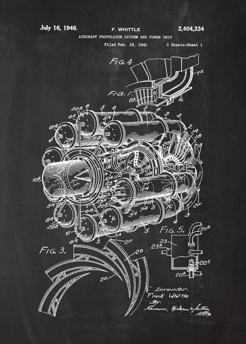 Engine Motor Blueprint Collection - Canvas & Curio