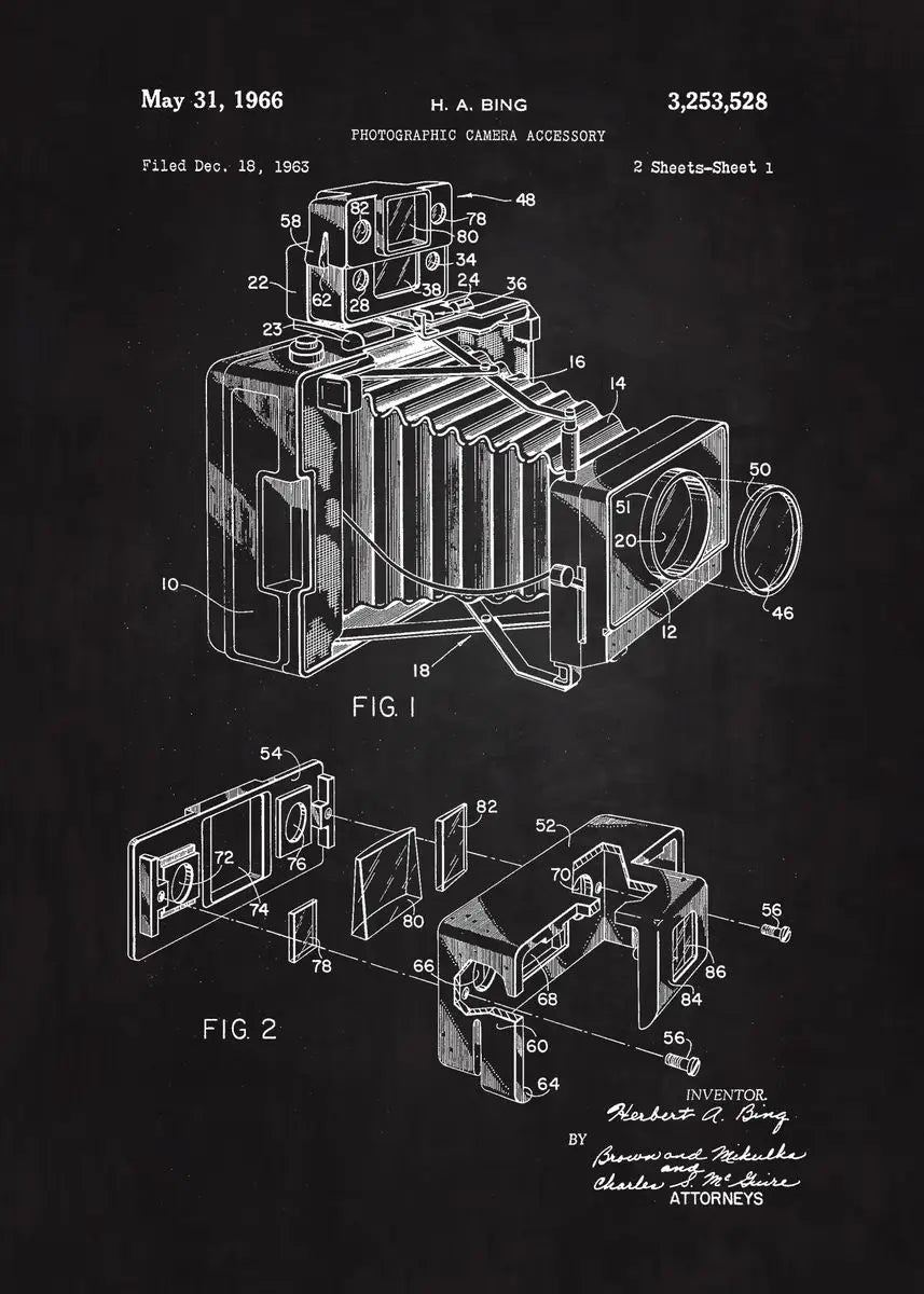 90s Retro Camera Blueprint Collection - Canvas & Curio