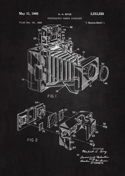 90s Retro Camera Blueprint Collection - Canvas & Curio