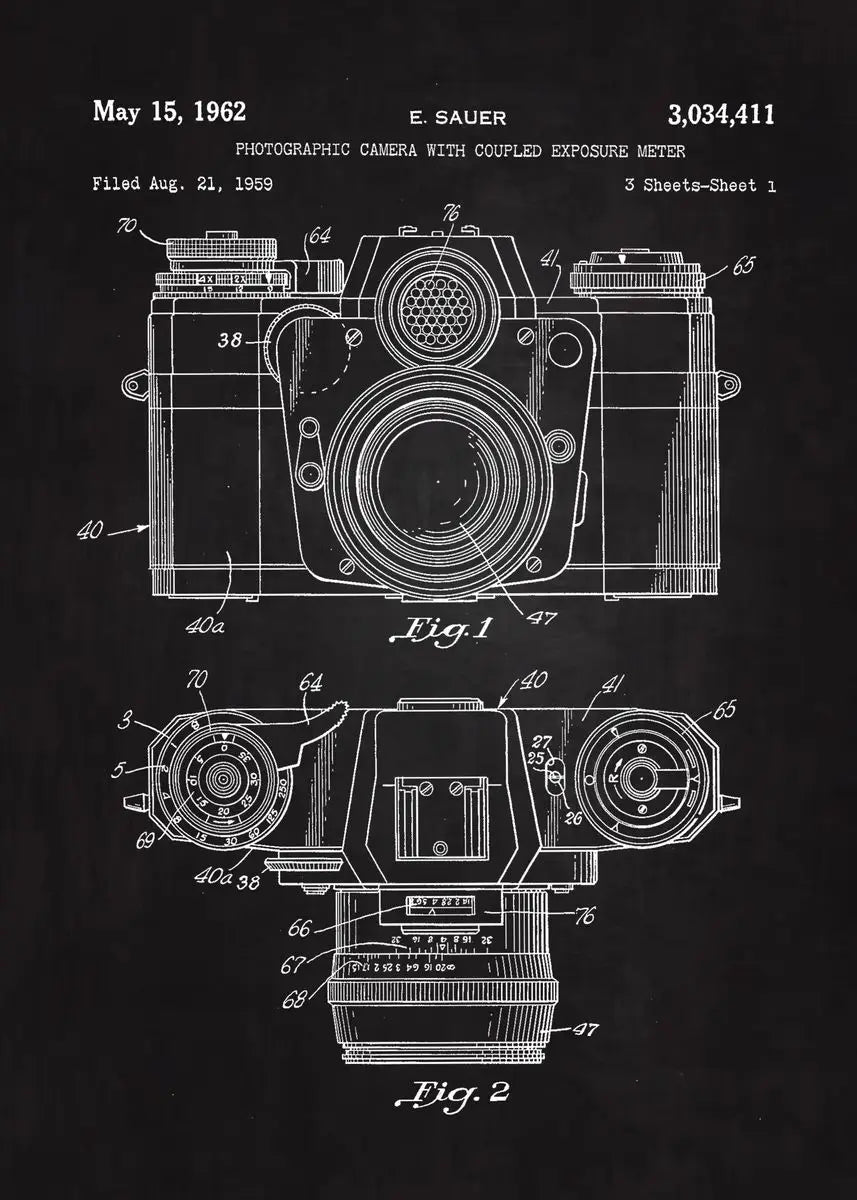 90s Retro Camera Blueprint Collection - Canvas & Curio