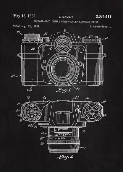 90s Retro Camera Blueprint Collection - Canvas & Curio