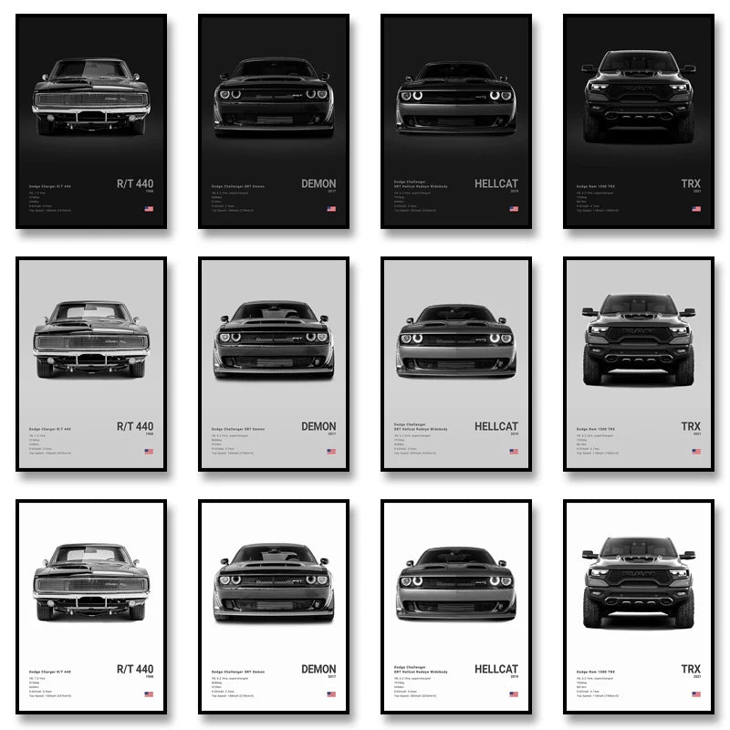 Black & White Sport Cars Collection - Canvas & Curio