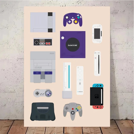 Retro Gaming Controllers Collection - Canvas & Curio