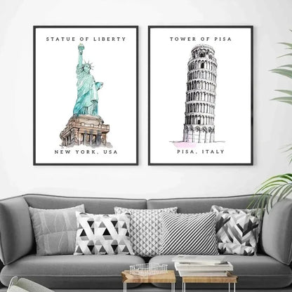 Famous Landmarks Watercolor Collection - Canvas & Curio
