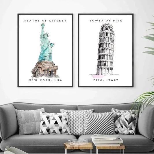 Famous Landmarks Watercolor Collection - Canvas & Curio