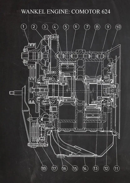 Engine Motor Blueprint Collection - Canvas & Curio