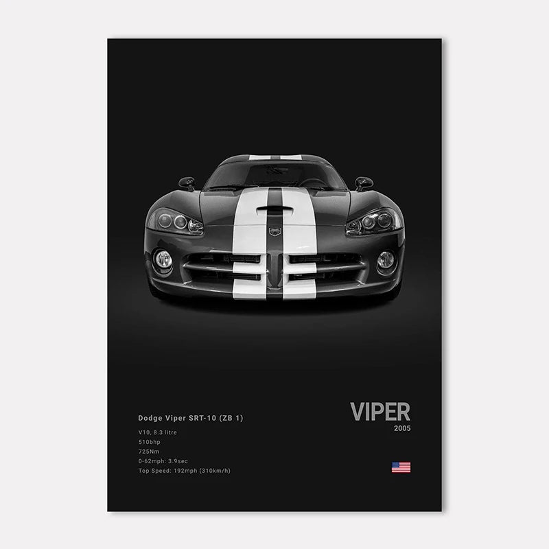 Black & White Sport Cars Collection - Canvas & Curio