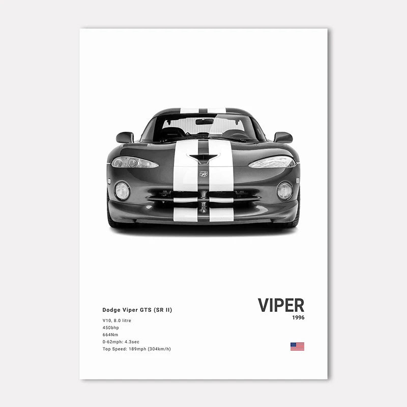 Black & White Sport Cars Collection - Canvas & Curio
