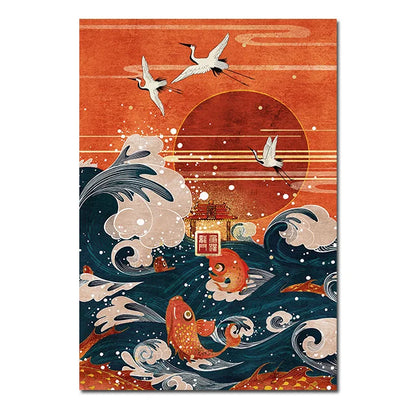 Golden Crane & Sun Collection - Canvas & Curio