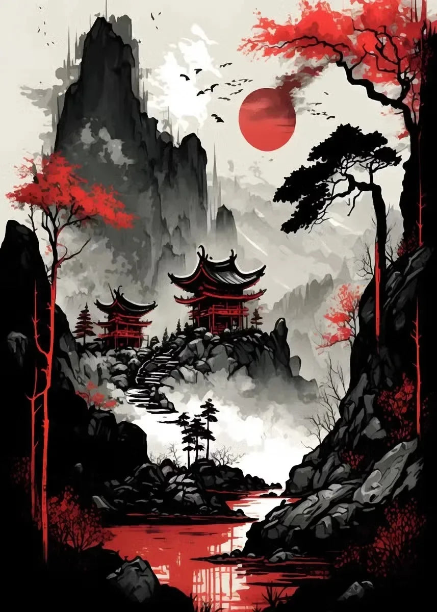 Black & Red Ink Art Collection - Canvas & Curio