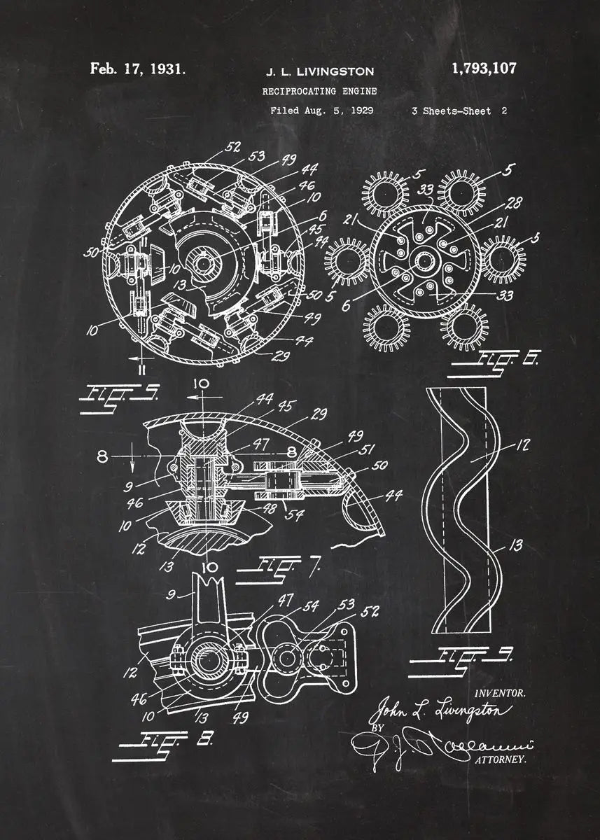 Engine Motor Blueprint Collection - Canvas & Curio