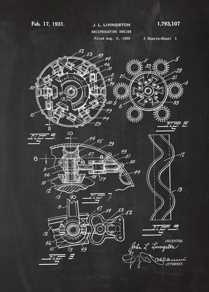 Engine Motor Blueprint Collection - Canvas & Curio