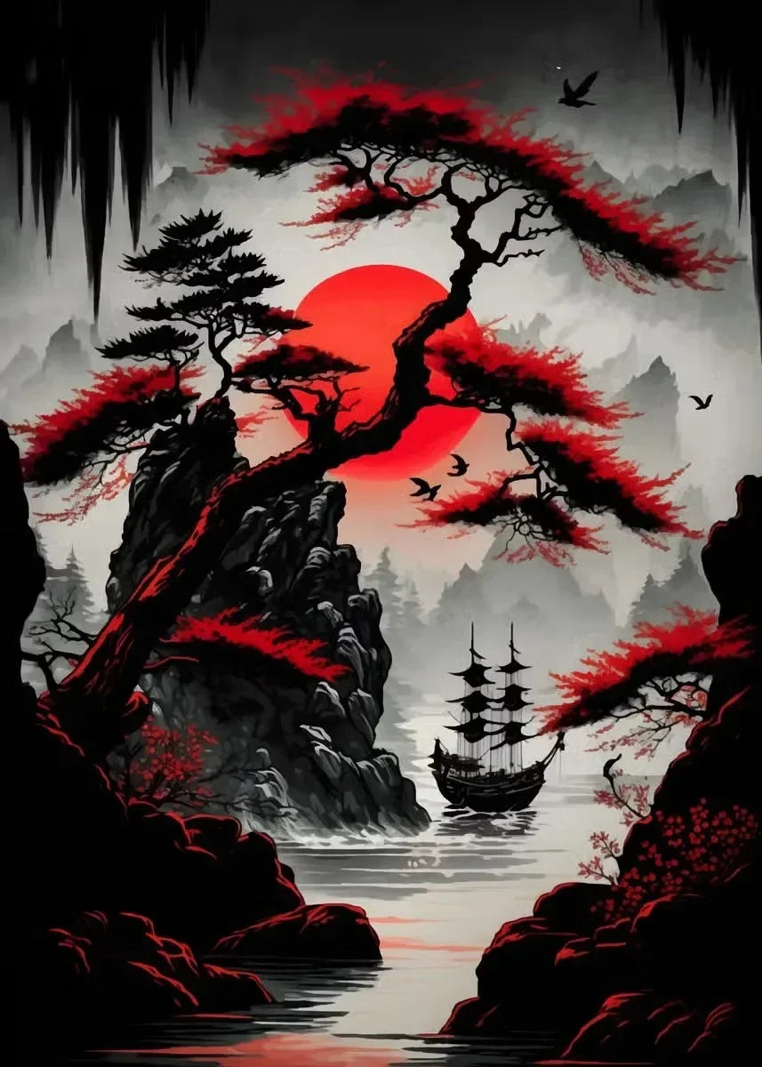 Black & Red Ink Art Collection - Canvas & Curio