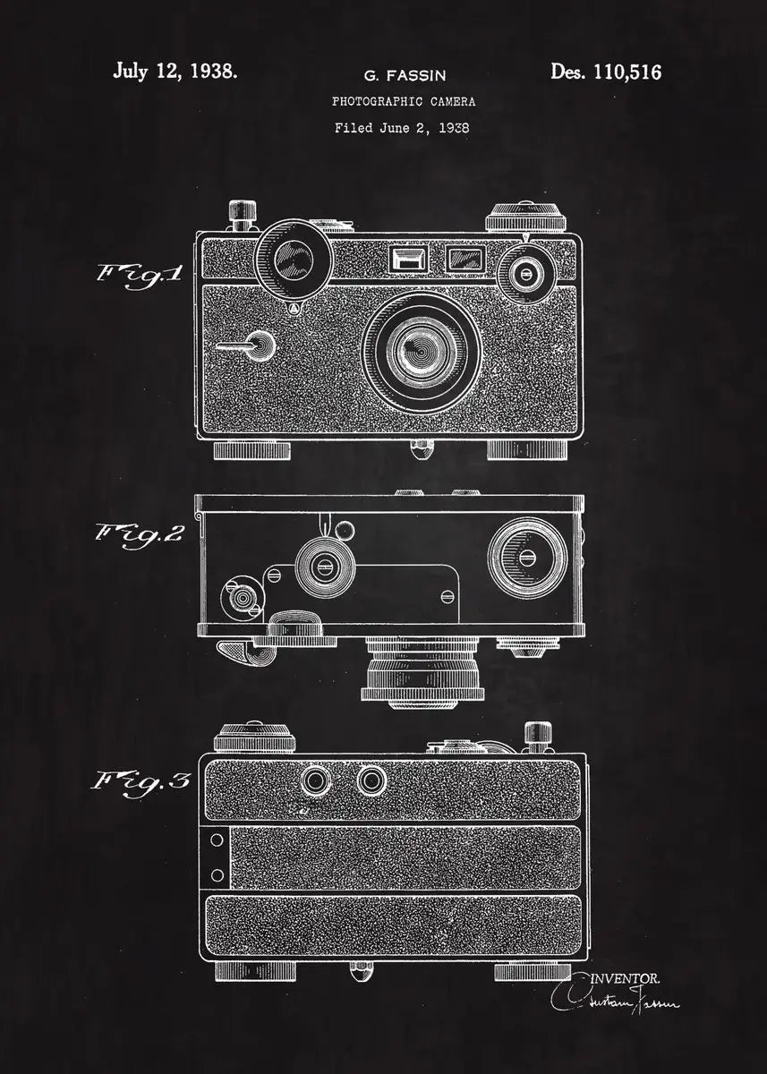 90s Retro Camera Blueprint Collection - Canvas & Curio