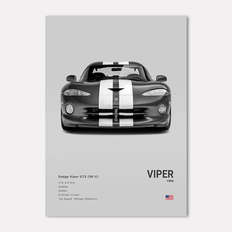Black & White Sport Cars Collection - Canvas & Curio