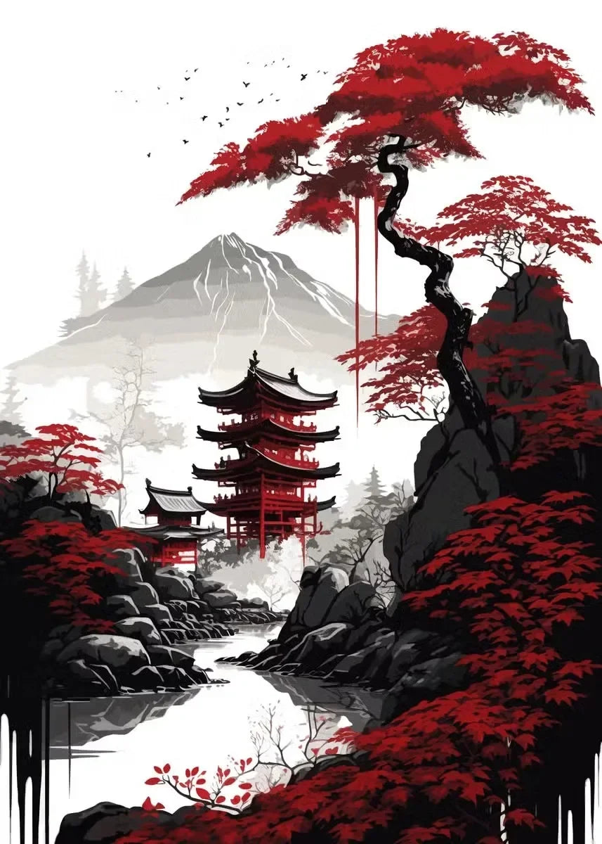 Black & Red Ink Art Collection - Canvas & Curio