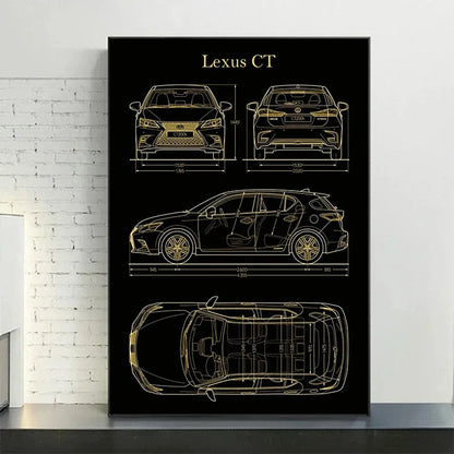 Vintage Car Blueprint Collection - Canvas & Curio