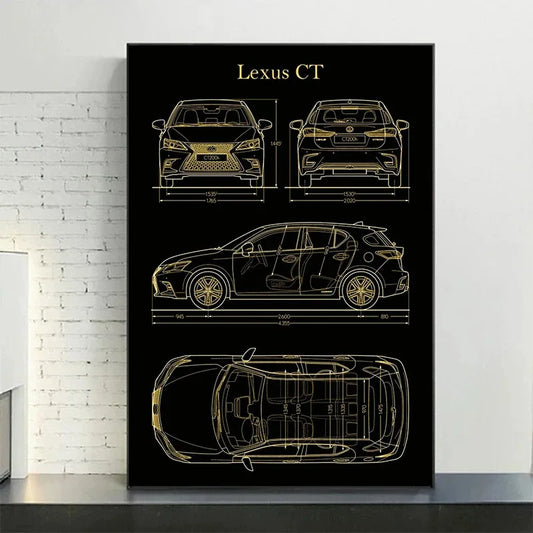Vintage Car Blueprint Collection - Canvas & Curio