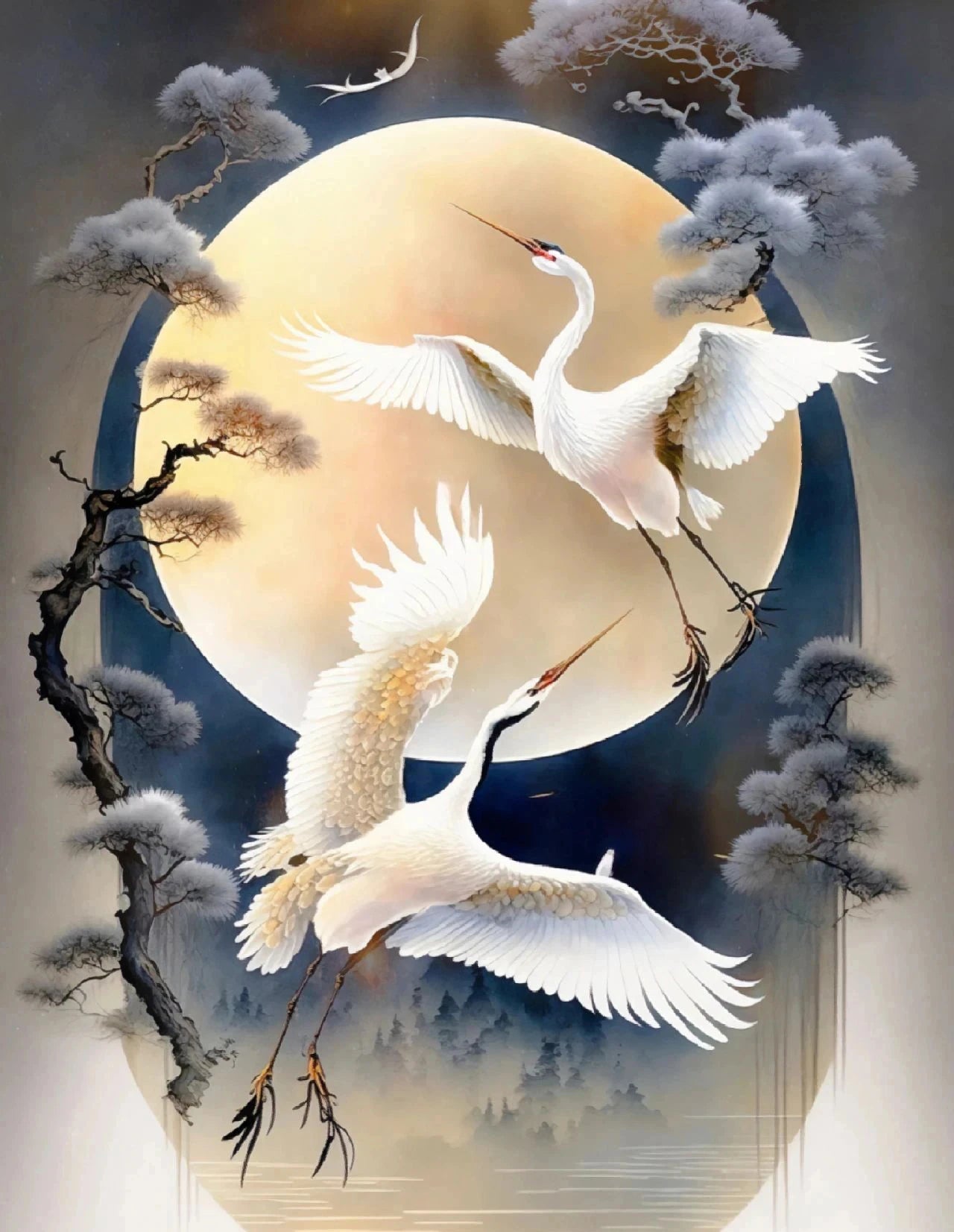 Golden Crane & Moon Collection - Canvas & Curio