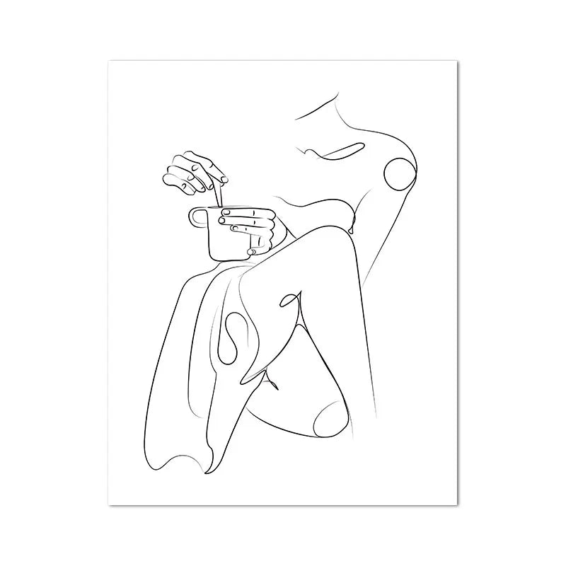 Minimalist Coffee Cup Line Art Collection - Canvas & Curio