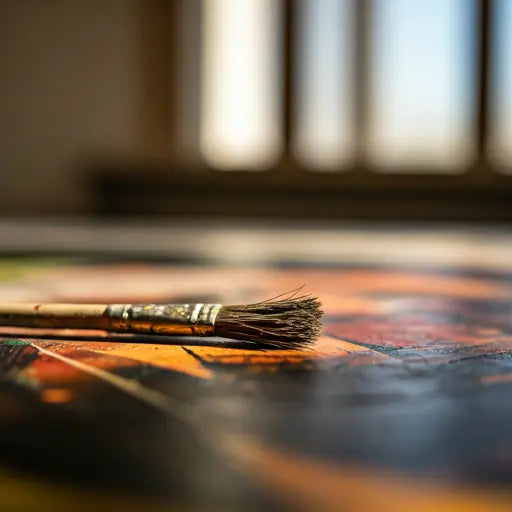 A brush on top of a color palette - Canvas & Curio